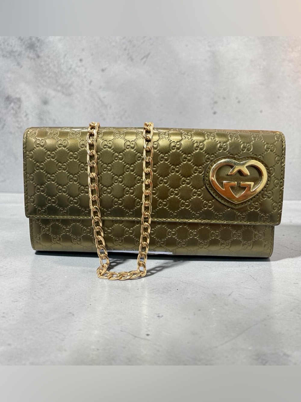 GUCCI Guccissima Lovely Metallic Green Leather Long Continental Wallet